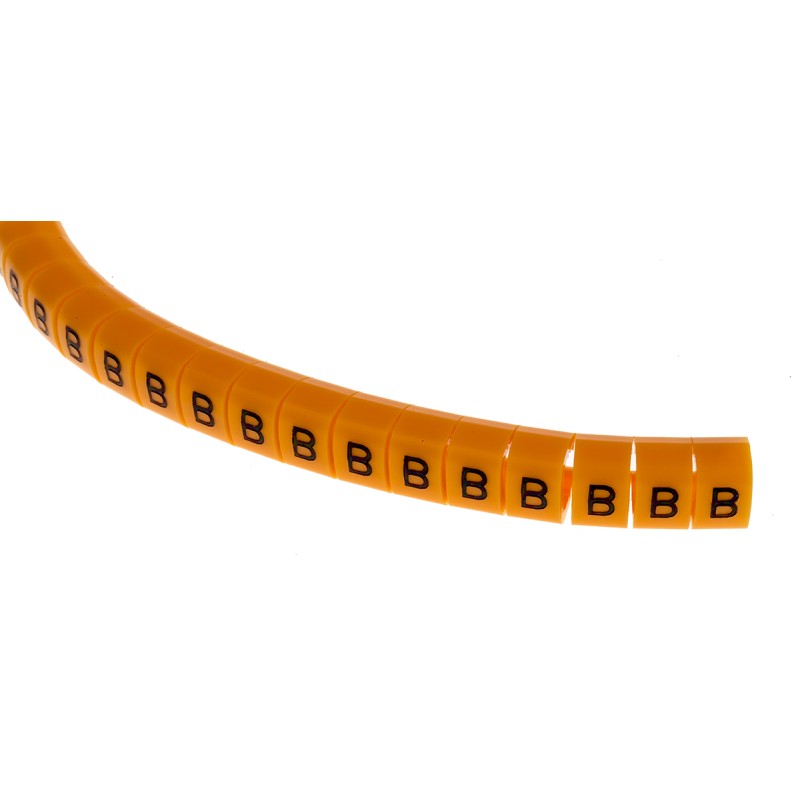 1 Reel of 100 - RS PRO Snap On Cable Markers, Black on Orange, Pre-printed 'B', 4 - 5mm Cable