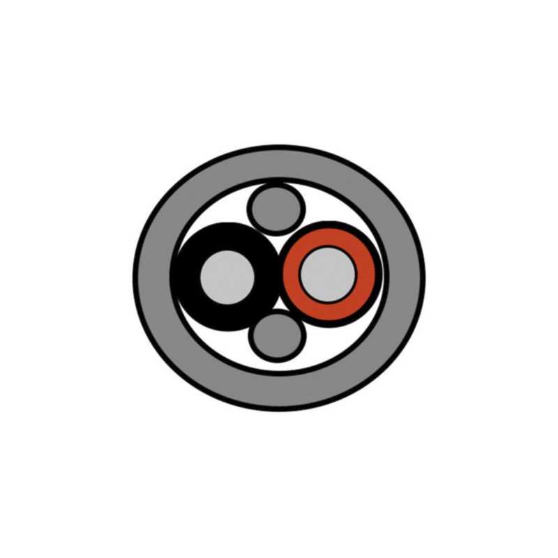 1 Reel of 100 M - Belden 2 Core Speaker Cable, 1.5 mm² CSA, 6.3mm od, 100m, Black/Grey