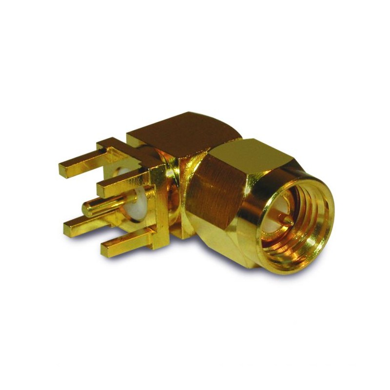 1 pcs - Amphenol RF Plug Through Hole SMA Connector, Solder Termination, Right Angle Body