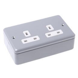 1 pcs - MK Electric Grey 2 Gang Plug Socket, 13A, Type G - British, Indoor Use