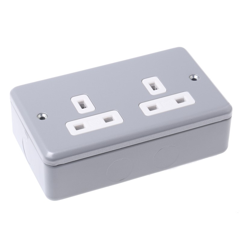 1 pcs - MK Electric Grey 2 Gang Plug Socket, 13A, Type G - British, Indoor Use