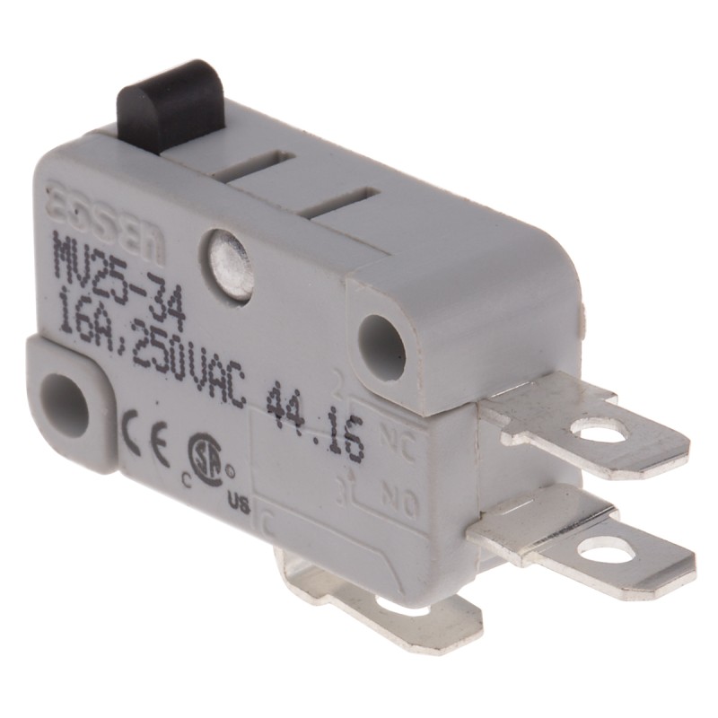 1 pcs - RS PRO Plunger Micro Switch, Quick Connect Terminal, 16 A @ 250 V ac, SP-CO