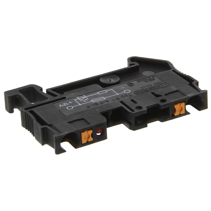 1 pcs - Phoenix Contact PT 4-FSI/F-LED 12 Series Black Fused DIN Rail Terminal, Single-Level, Push In Termination, Fused
