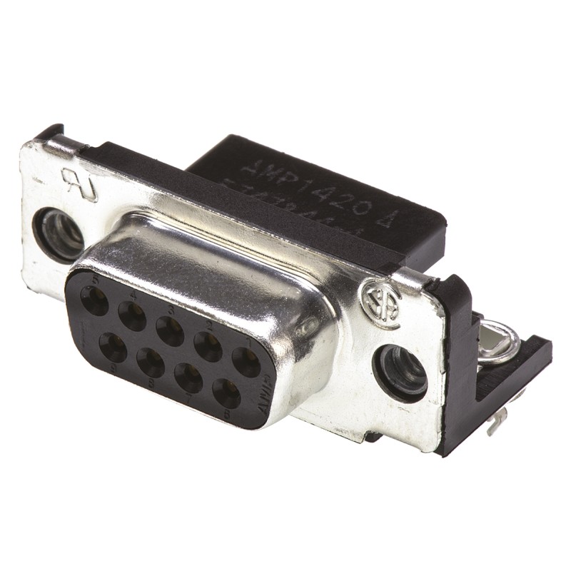 1 pcs - TE Connectivity Amplimite HD-20 9 Way Right Angle Through Hole D-sub Connector Socket, 2.74mm Pitch, with 4-40 UNC