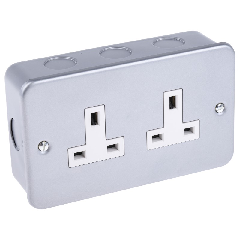 1 pcs - RS PRO Grey 2 Gang Plug Socket, 0 Poles, 13A, Type G - British, Indoor Use