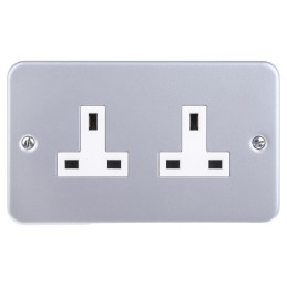 1 pcs - RS PRO Grey 2 Gang Plug Socket, 0 Poles, 13A, Type G - British, Indoor Use
