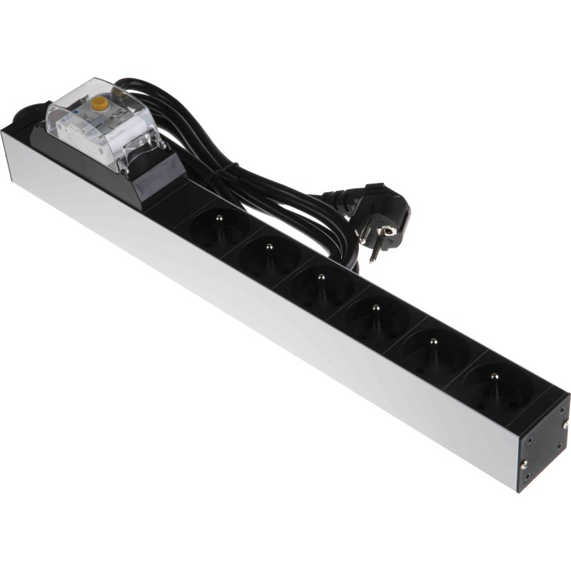 1 pcs - Type E - French 6 Gang Power Distribution Unit, 2.5m Cable, 16A, RCD Protected