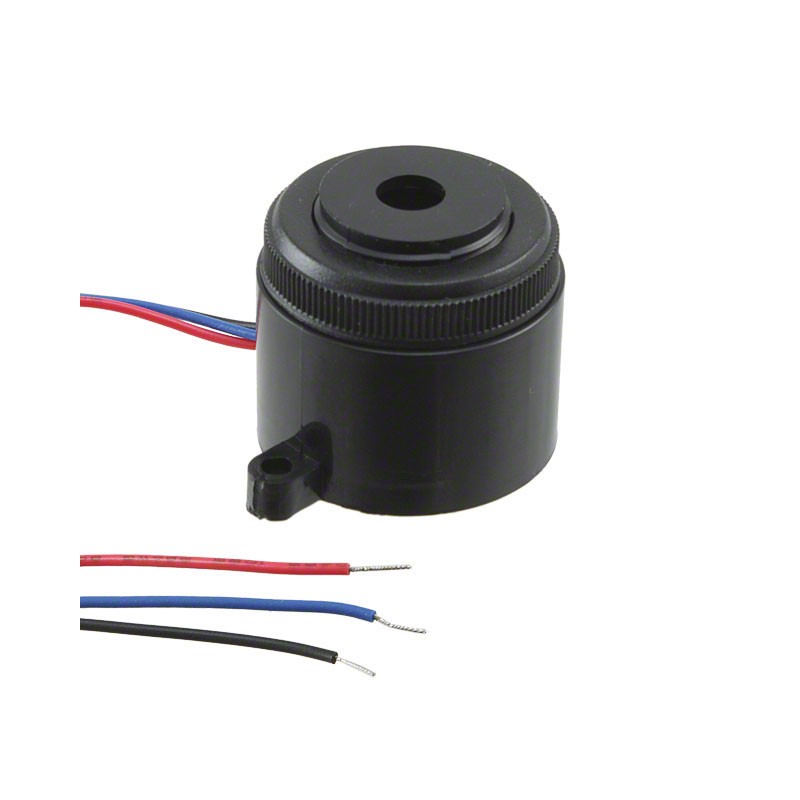 1 pcs : PFD-20A35EWQ - Buzzers Indicator, Internally Driven Piezo 12 V 10mA 3.5kHz 95dB @ 12V, 30cm Panel Mount, Flange Wire Lea