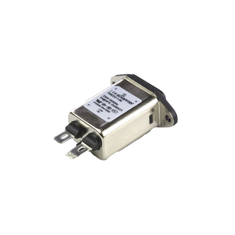 1 pcs - Schaffner 1A, 250 V ac Male Panel Mount IEC Filter FN9222-1-06, Faston None Fuse