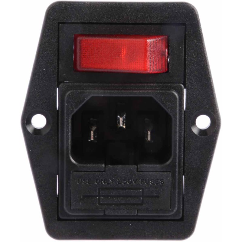 1 pcs - Bulgin C14 Panel Mount IEC Connector Male, 10A, 250 V, Fuse Size 5 x 20mm