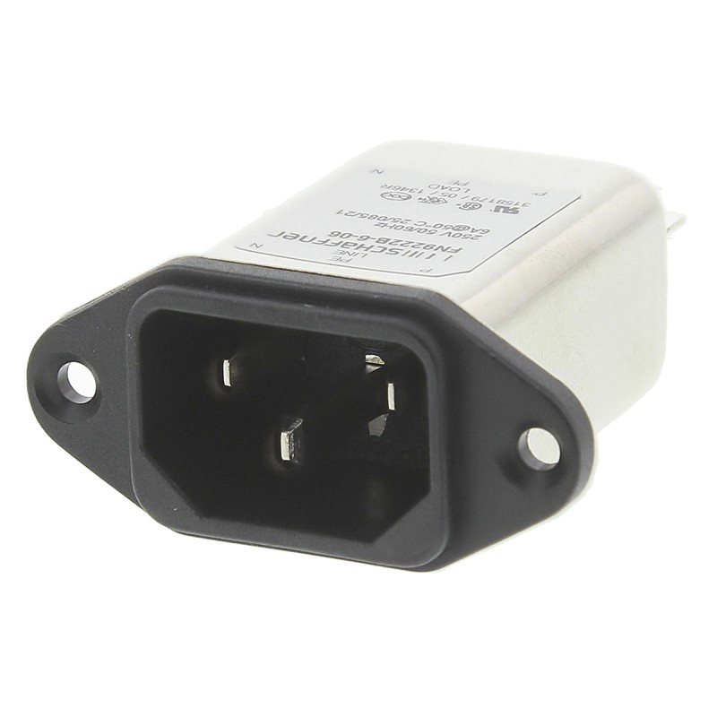 1 pcs - Schaffner 6A, 250 V ac Male Panel Mount IEC Inlet Filter FN9222B-6-06, Faston None Fuse