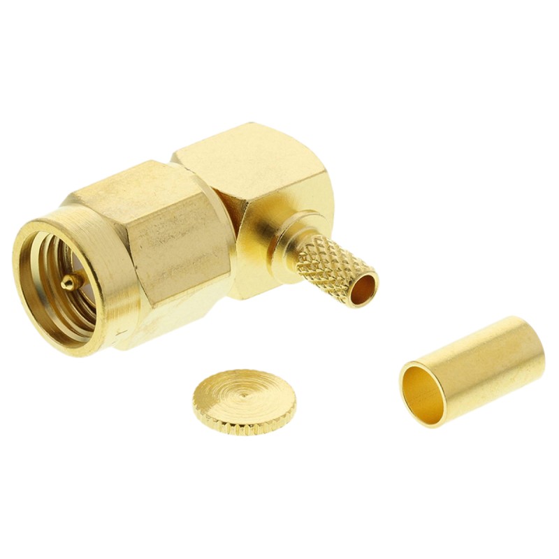 1 pcs - Telegartner, Plug Cable Mount SMA Connector, 50Ω, Crimp Termination, Right Angle Body