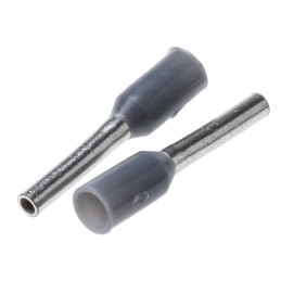 100 pcs - TE Connectivity Insulated Crimp Bootlace Ferrule, 6mm Pin Length, 1.1mm Pin Diameter, 0.14mm² Wire Size, Grey