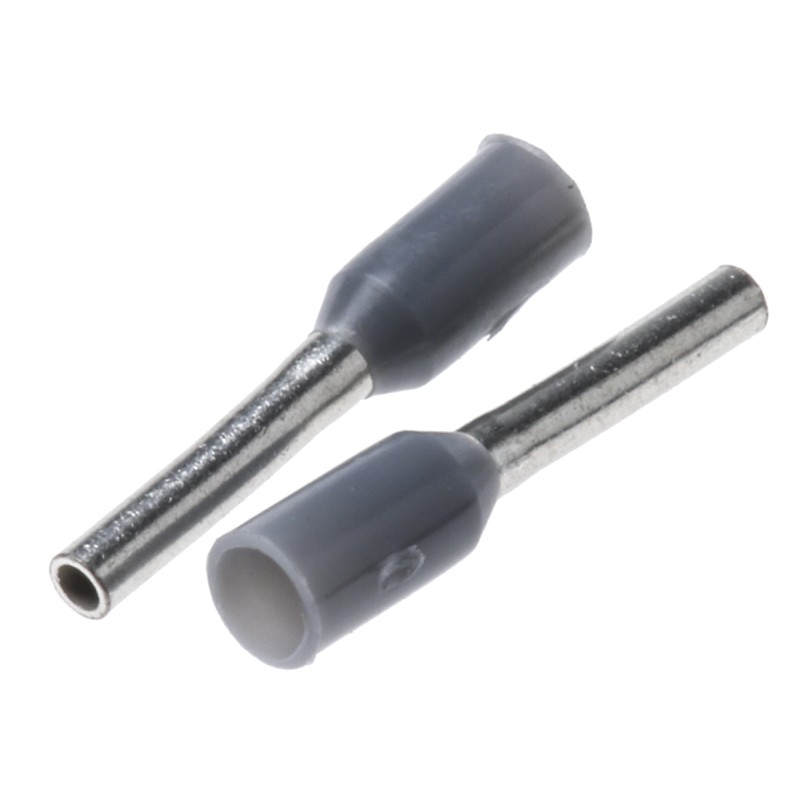100 pcs - TE Connectivity Insulated Crimp Bootlace Ferrule, 6mm Pin Length, 1.1mm Pin Diameter, 0.14mm² Wire Size, Grey