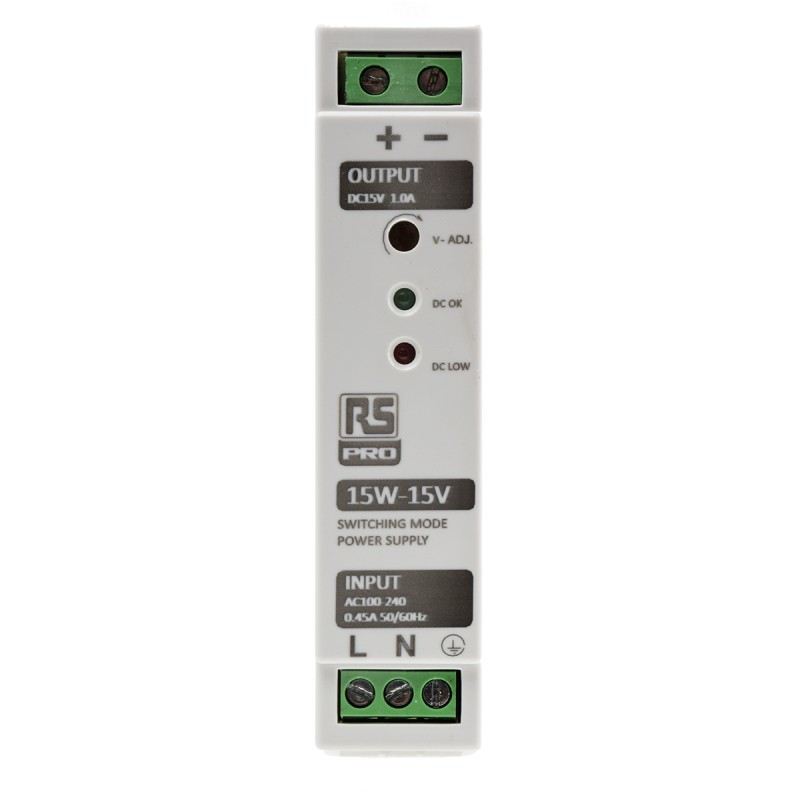 1 pcs - RS PRO Switch Mode DIN Rail Power Supply, 230V ac, 15V dc dc Output, 1A Output, 15W