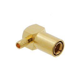 1 pcs - Cinch Connectors Mini-SMB Series, Plug Cable Mount SMB Connector, 75Ω, Crimp Termination, Right Angle Body