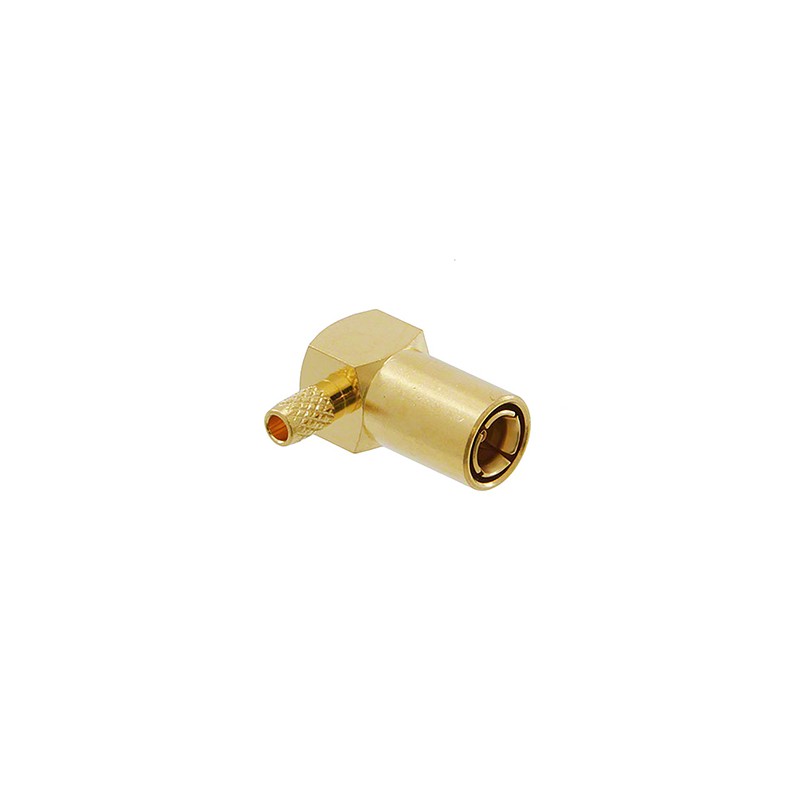 1 pcs - Cinch Connectors Mini-SMB Series, Plug Cable Mount SMB Connector, 75Ω, Crimp Termination, Right Angle Body