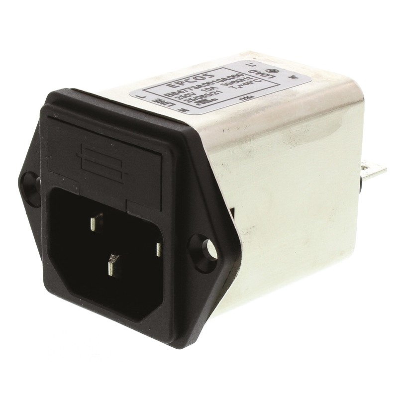 1 pcs - EPCOS 10A, 250 V ac/dc Panel Mount IEC Inlet Filter B84773A0010A000, Tab