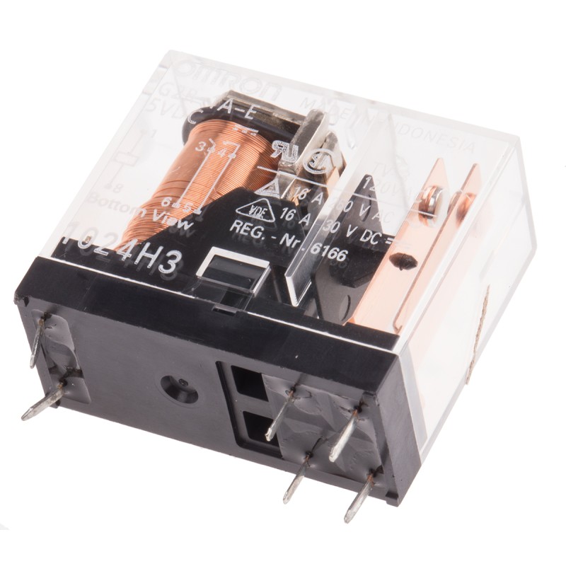 1 pcs - Omron PCB Mount Power Relay, 5V dc Coil, 16A Switching Current, SPST