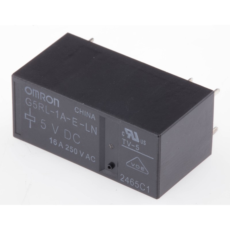 1 pcs - Omron PCB Mount Power Relay, 5V dc Coil, 16A Switching Current, SPST