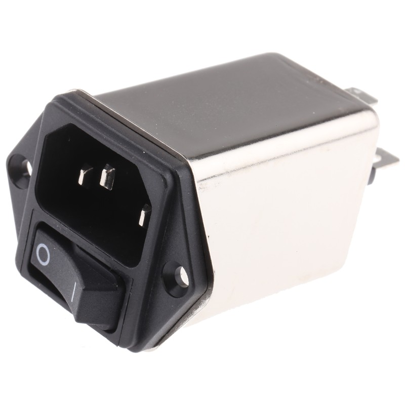 1 pcs - Schaffner 10A, 250 V ac Panel Mount IEC Inlet Filter FN9264B-10-06, Faston