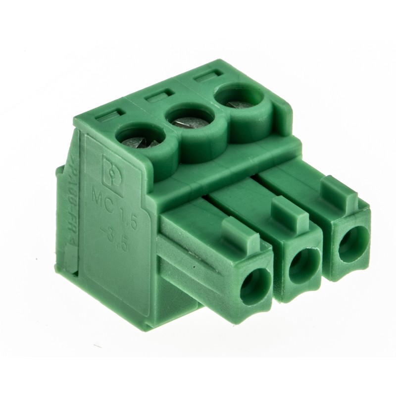 1 pcs - Phoenix Contact 3.5mm Pitch 3 Way Pluggable Terminal Block, Plug, Cable Mount, Screw Termination