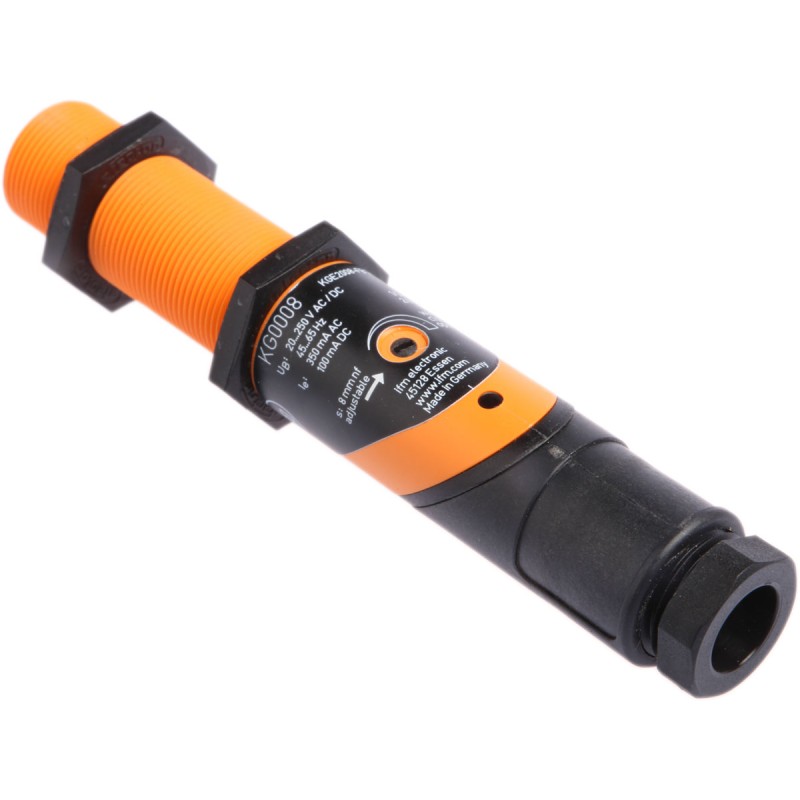 1 pcs - ifm electronic Capacitive Barrel-Style Proximity Sensor, M18 x 1, 8 mm Detection, 20 - 250 V ac/dc, IP65