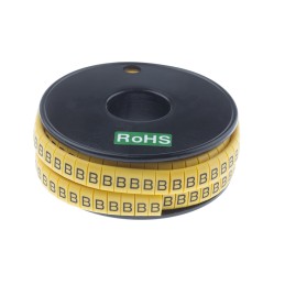 1 Reel of 500 - RS PRO Slide On Cable Markers, Black on Yellow, Pre-printed 'B', 3.5 - 7mm Cable