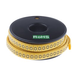 1 Reel of 500 - RS PRO Slide On Cable Markers, Black on Yellow, Pre-printed 'O', 3.5 - 7mm Cable
