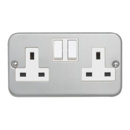 1 pcs - Contactum Grey 2 Gang Plug Socket, 2 Poles, 13A, Type G - British, Indoor Use