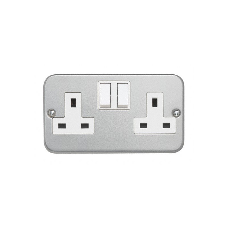 1 pcs - Contactum Grey 2 Gang Plug Socket, 2 Poles, 13A, Type G - British, Indoor Use