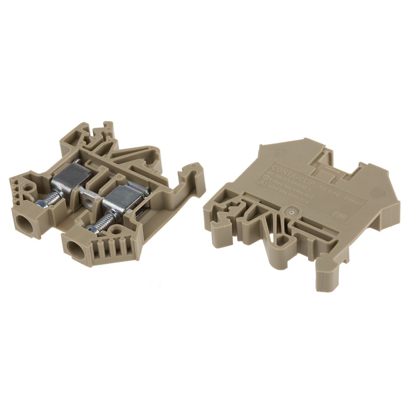 10 pcs - RS PRO Brown DIN Rail Terminal Block, 0.2 - 10mm², Screw Termination