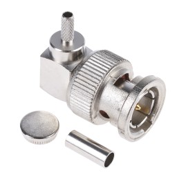 1 pcs - Telegartner, Plug Cable Mount BNC Connector, 75Ω, Crimp Termination, Right Angle Body