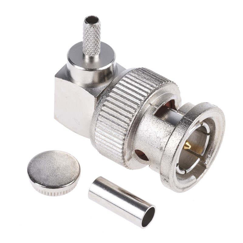 1 pcs - Telegartner, Plug Cable Mount BNC Connector, 75Ω, Crimp Termination, Right Angle Body