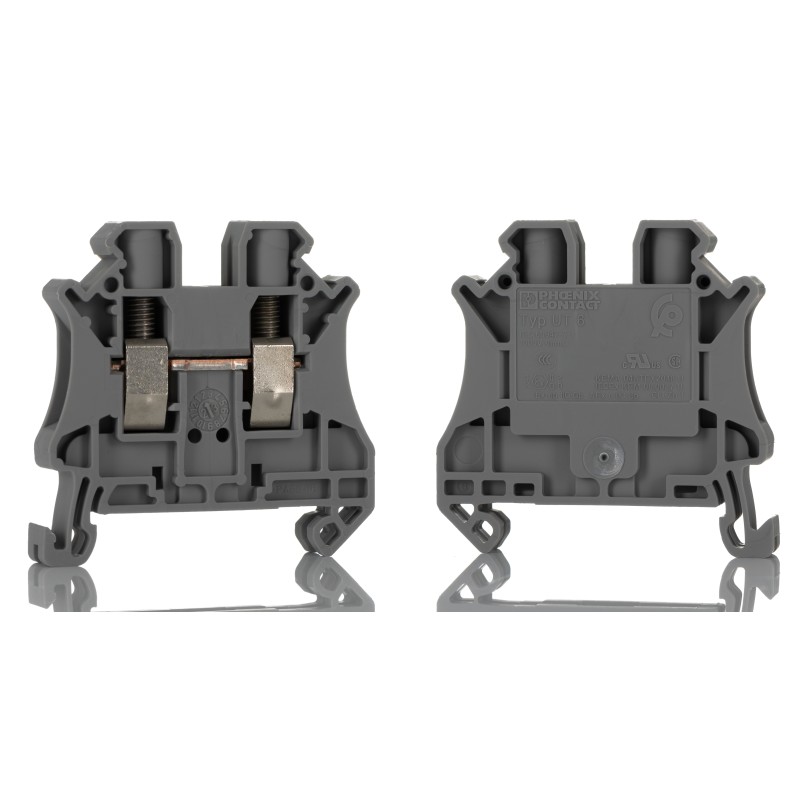 10 pcs - Phoenix Contact UT 6 Series Grey Feed Through Terminal Block, 0.2 - 10mm², Single-Level, Screw Termination, ATEX