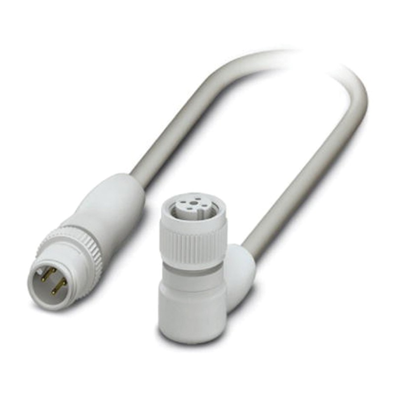 1 pcs - Phoenix Contact Straight Male 4 way M12 to Right Angle Female 4 way M12 Sensor Actuator Cable, 300mm