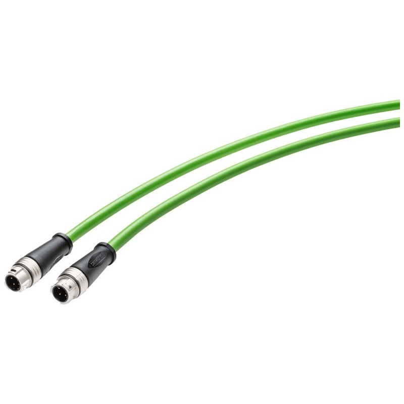 1 pcs - Siemens Cat5e Male M12 to M12 Ethernet Cable, Aluminium Foil, Tinned Copper Braid, Green, 15m