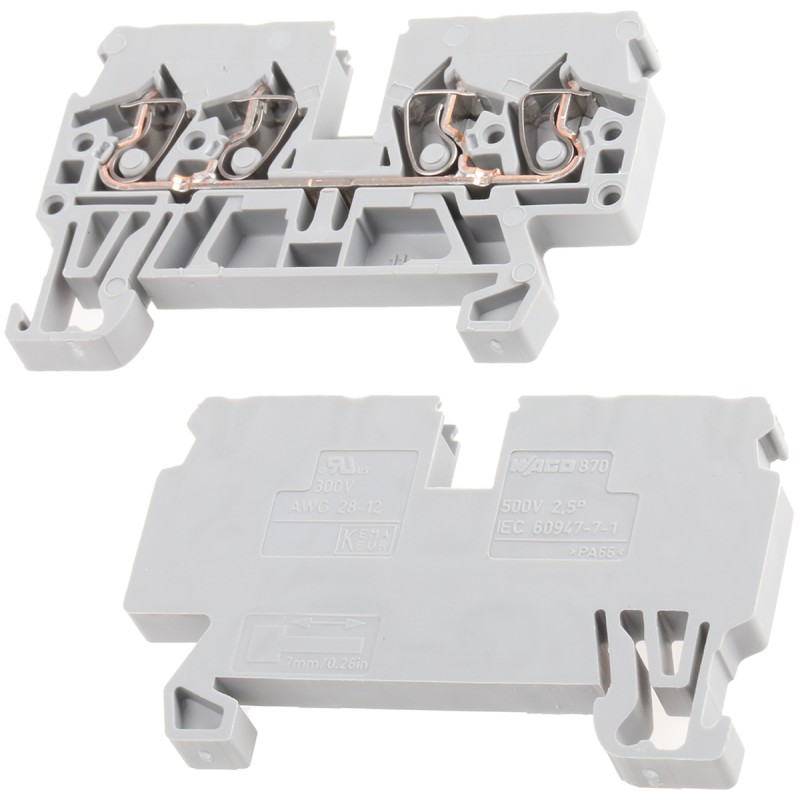 10 pcs - Wago 870 Series Grey Feed Through Terminal Block, 2.5mm², Single-Level, Cage Clamp Termination