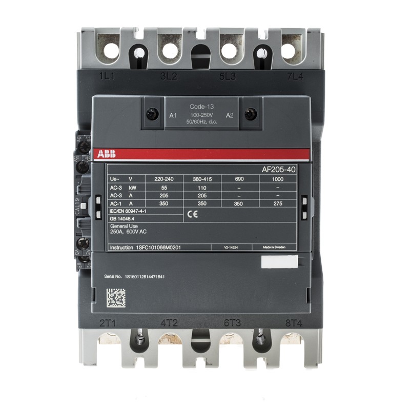 1 pcs - ABB AF Series Contactor, 230 V ac Coil, 4-Pole, 350 A, 110 kW, 4NO, 1 kV