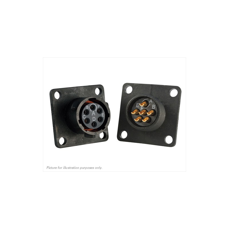 1 pcs - Souriau Circular Connector, 6 Contacts, Flange Mount, Plug, Female, IP68, IP69K, UTS Series