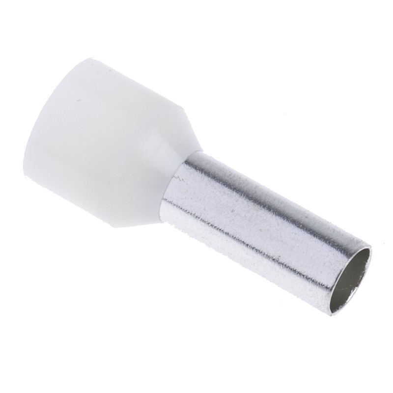 100 pcs - RS PRO Insulated Crimp Bootlace Ferrule, 12mm Pin Length, 4.9mm Pin Diameter, 10mm² Wire Size, Ivory