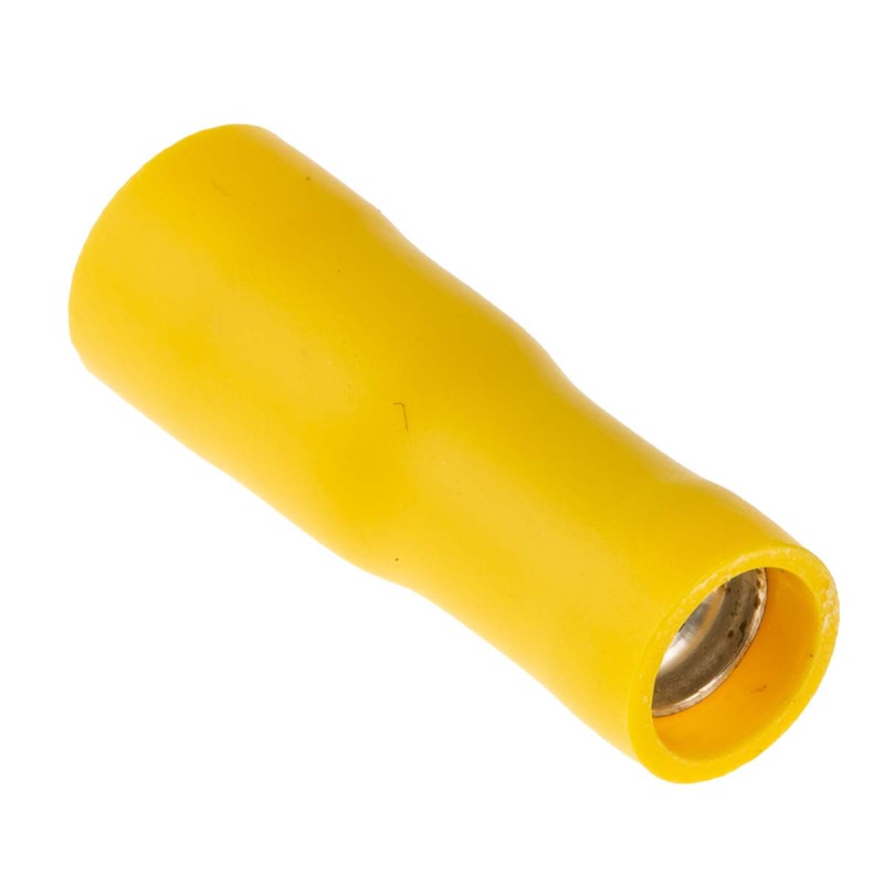 100 pcs - RS PRO Insulated Female Crimp Bullet Connector, 2.5mm² to 6mm², 12AWG to 10AWG, 5mm Bullet diameter, Yellow