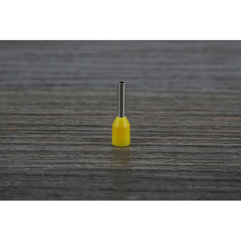 100 pcs - RS PRO Insulated Crimp Bootlace Ferrule, 8mm Pin Length, 1.7mm Pin Diameter, 1mm² Wire Size, Yellow