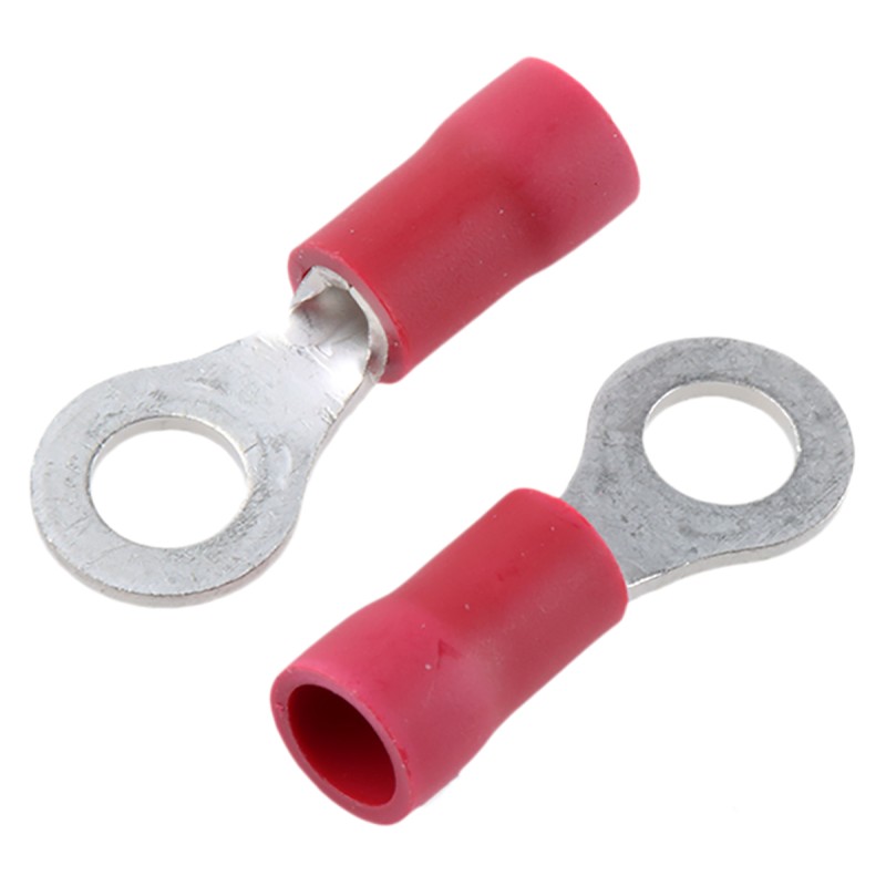 100 pcs - JST, FV Insulated Ring Terminal, M4 (8) Stud Size, 0.25mm² to 1.65mm² Wire Size, Red