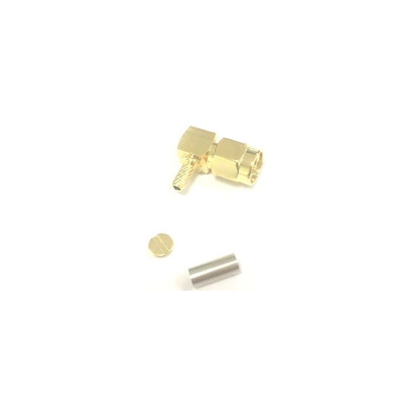 1 pcs - RS PRO, Plug Cable Mount SMA Connector, 50Ω, Crimp, Solder Termination, Right Angle Body