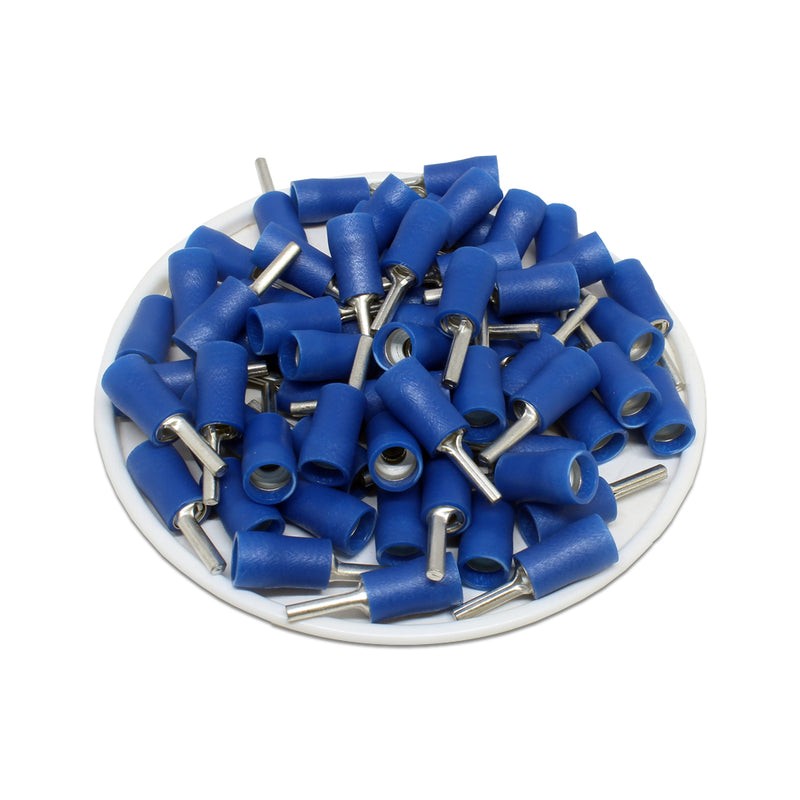 100 pcs - RS PRO Insulated Crimp Pin Connector, 1.5mm² to 2.5mm², 16AWG to 14AWG, 1.9mm Pin Diameter, 9mm Pin Length, Blue