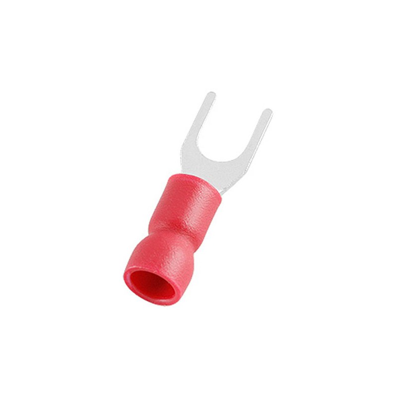 100 pcs - RS PRO Insulated Crimp Spade Connector, 0.5mm² to 1.5mm², 22AWG to 16AWG, M4.3 (8) Stud Size Vinyl, Red