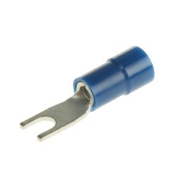 100 pcs - RS PRO Insulated Crimp Spade Connector, 1.5mm² to 2.5mm², 16AWG to 14AWG, 3.2mm Stud Size Vinyl, Blue