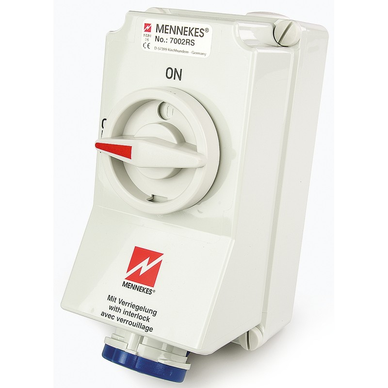 1 pcs - MENNEKES Switchable IP67 Industrial Interlock Socket 2P+E, 63A, 230 V