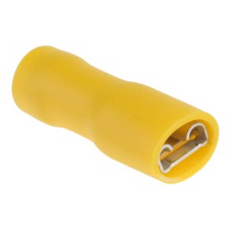 100 pcs - RS PRO Yellow Insulated Female Spade Connector, Receptacle, 6.35 x 0.8mm Tab Size, 4mm² to 6mm²